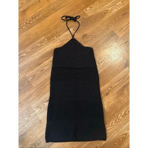 Old Navy Black Crochet Knit Sleeveless Halter Tie Neck Strap Mini Dress Medium